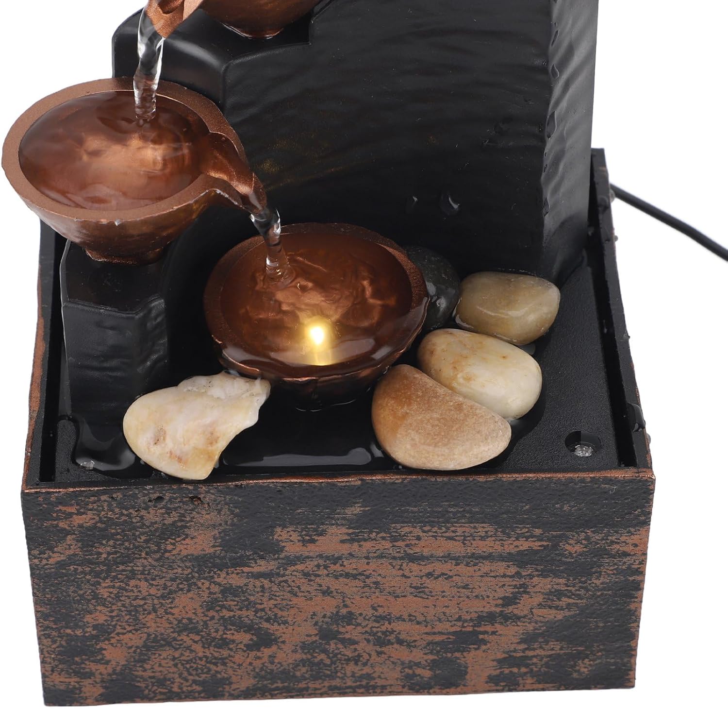 USB Water Fountain Decorative Tabletop Zen Decor with LED Light