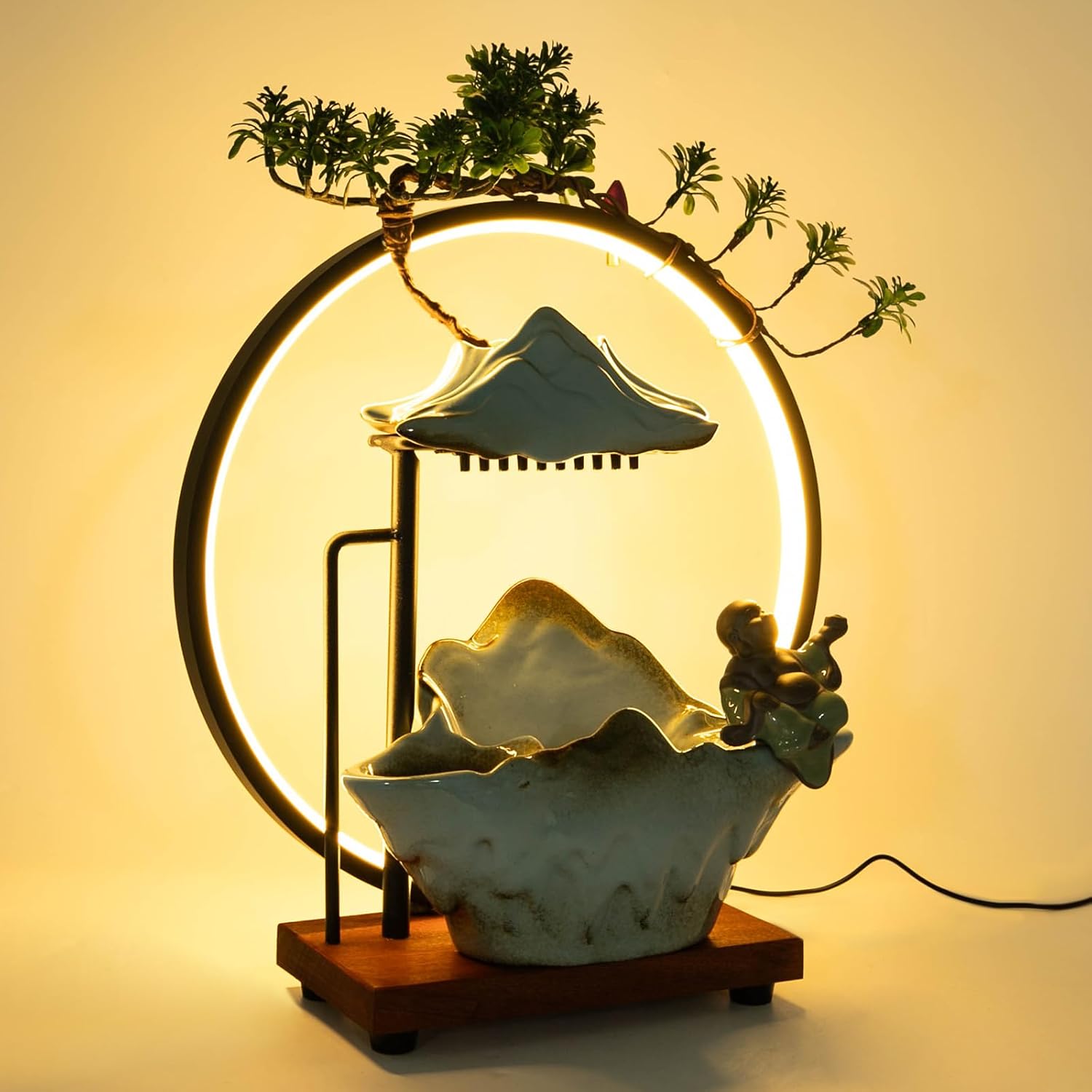 TFCFL Ceramic Buddha Water Fountain with LED Light and Mist