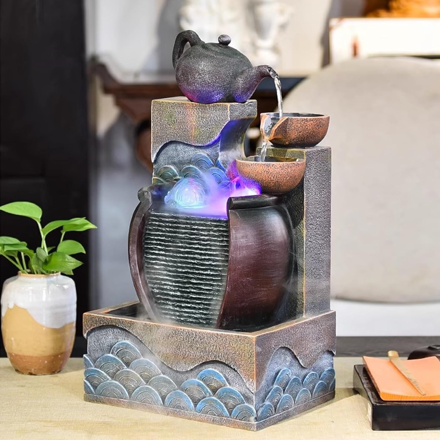 Soothing Tabletop Water Fountain with Tiered Bowls Design