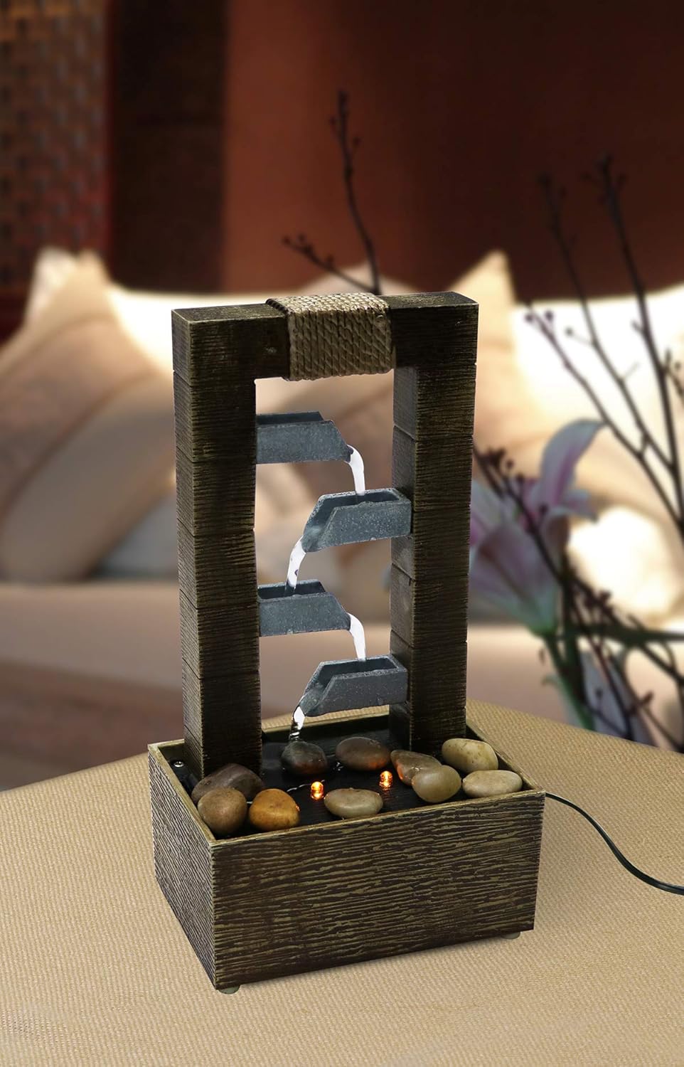 Natures Mark 10 Inch 4 Tiered Water Fountain with LED Lights