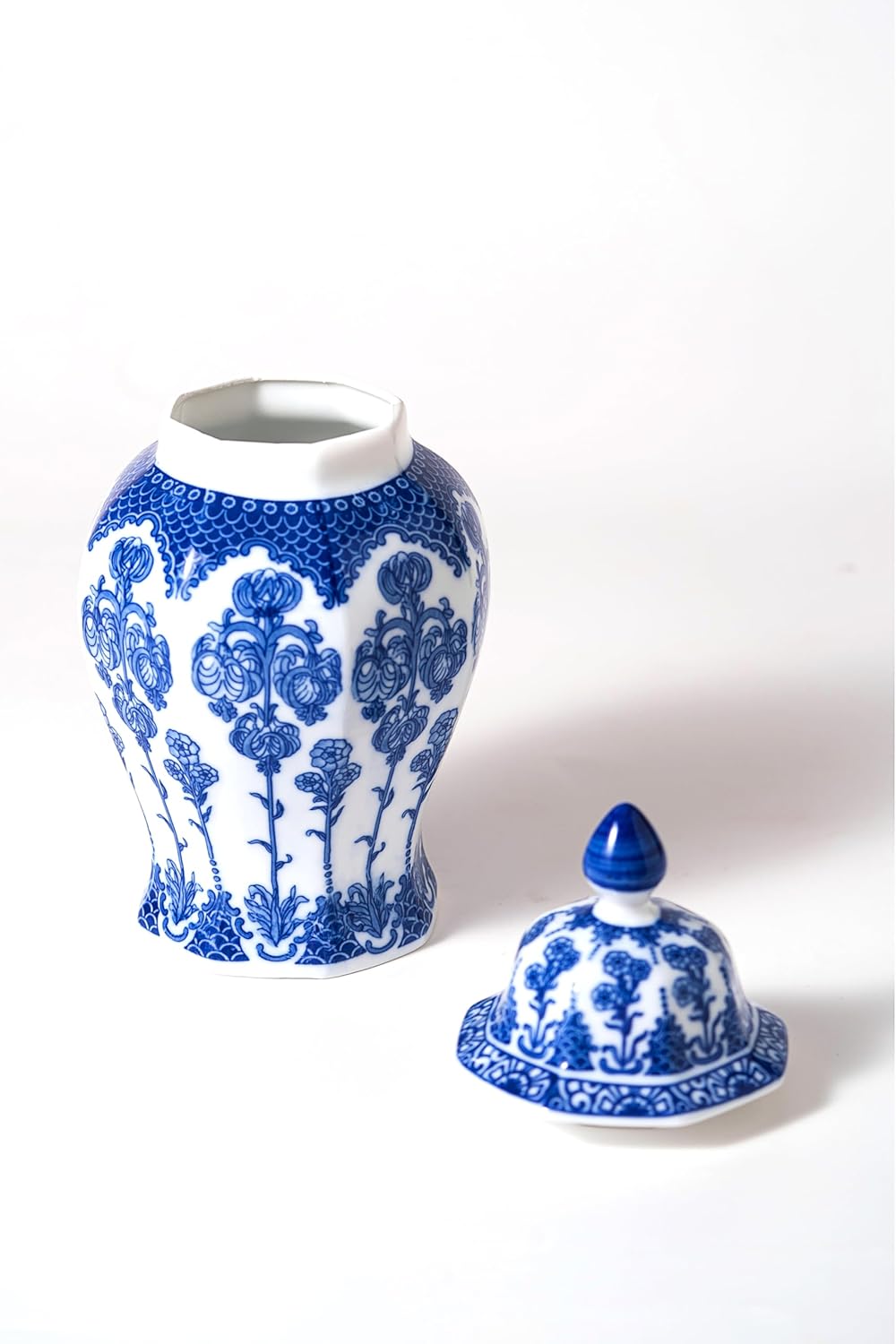 Blue and White Ginger Jar 10 Inch Ceramic Decor