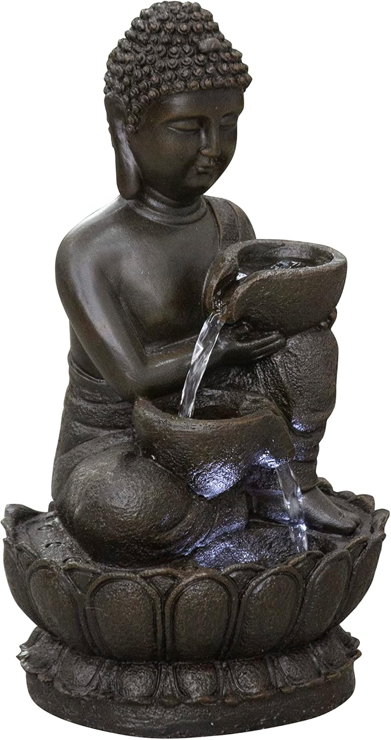 Hi-Line Gift Ltd 1375 Inch Buddha Fountain with LED Tabletop Decor