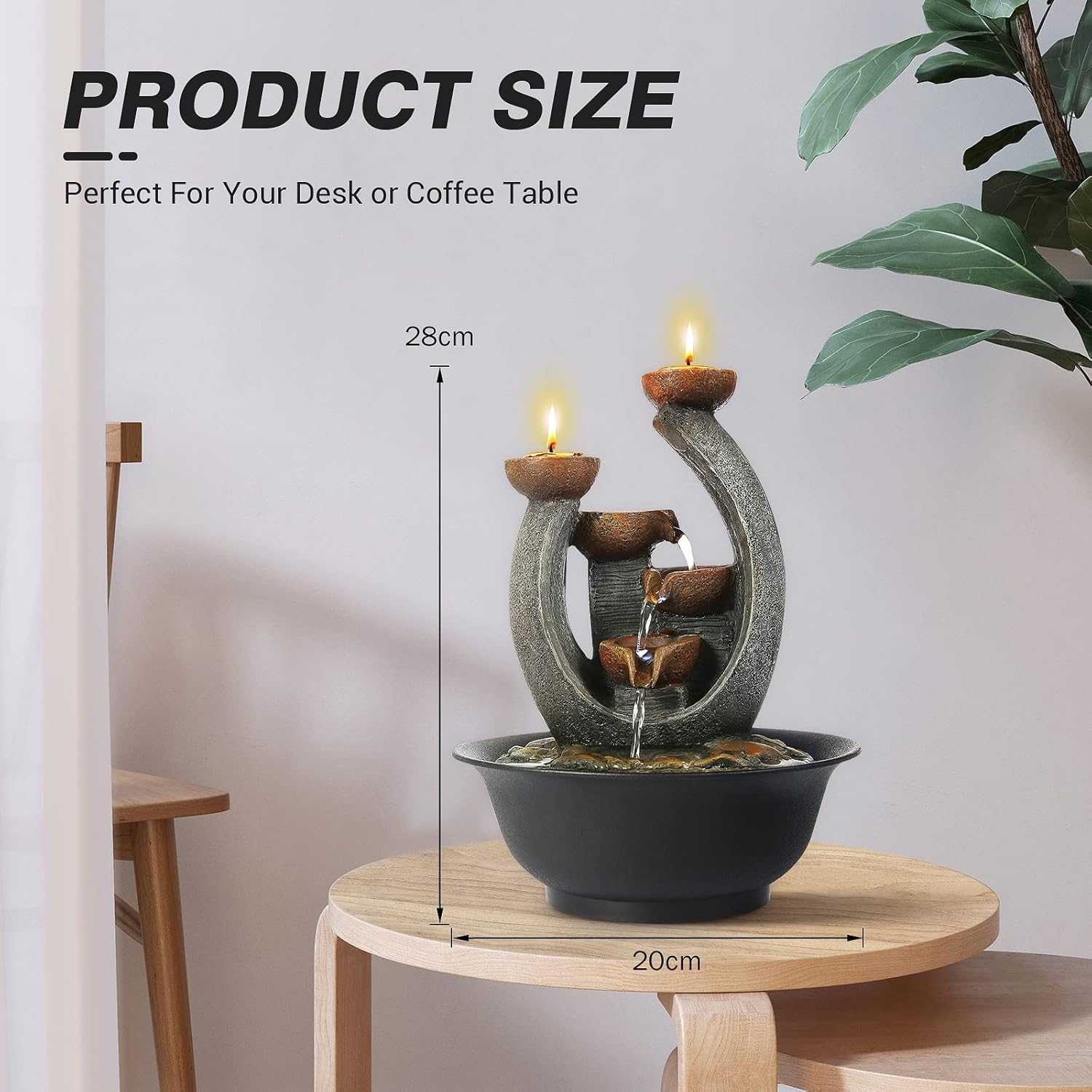 WICHEMI Indoor Fountain with Candle Holder for Home Office Decor