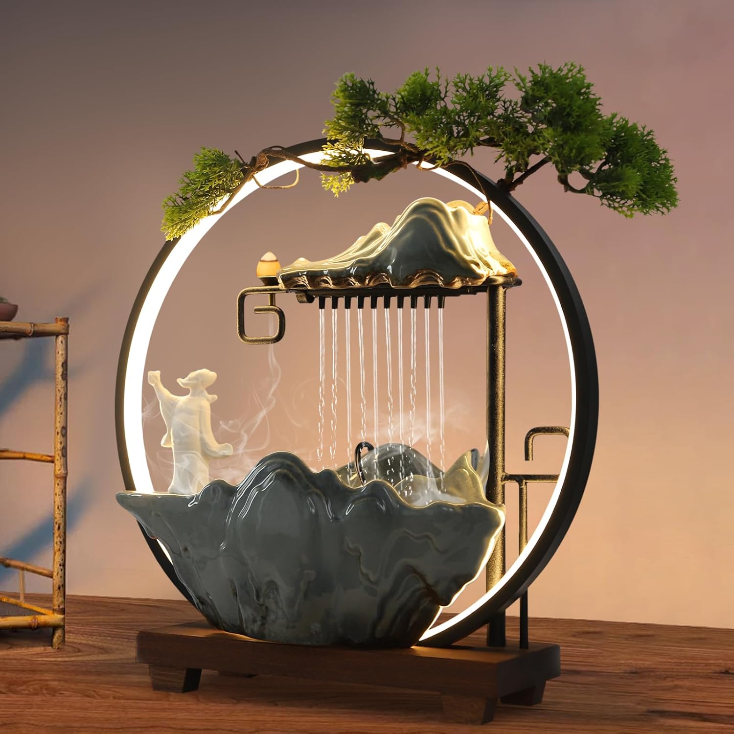 Tabletop Water Fountain with LED Lights and Atomizer 1