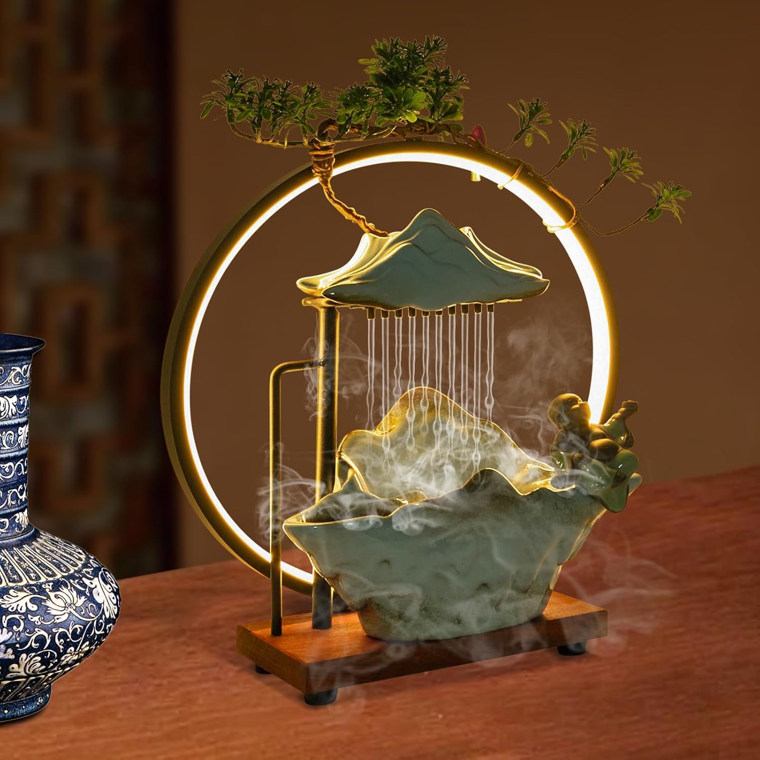 Zen Desktop Water Fountain with LED and Fog