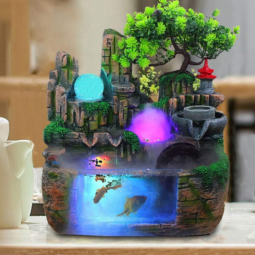 Rockery Fountain with LED Lights and Atomizer