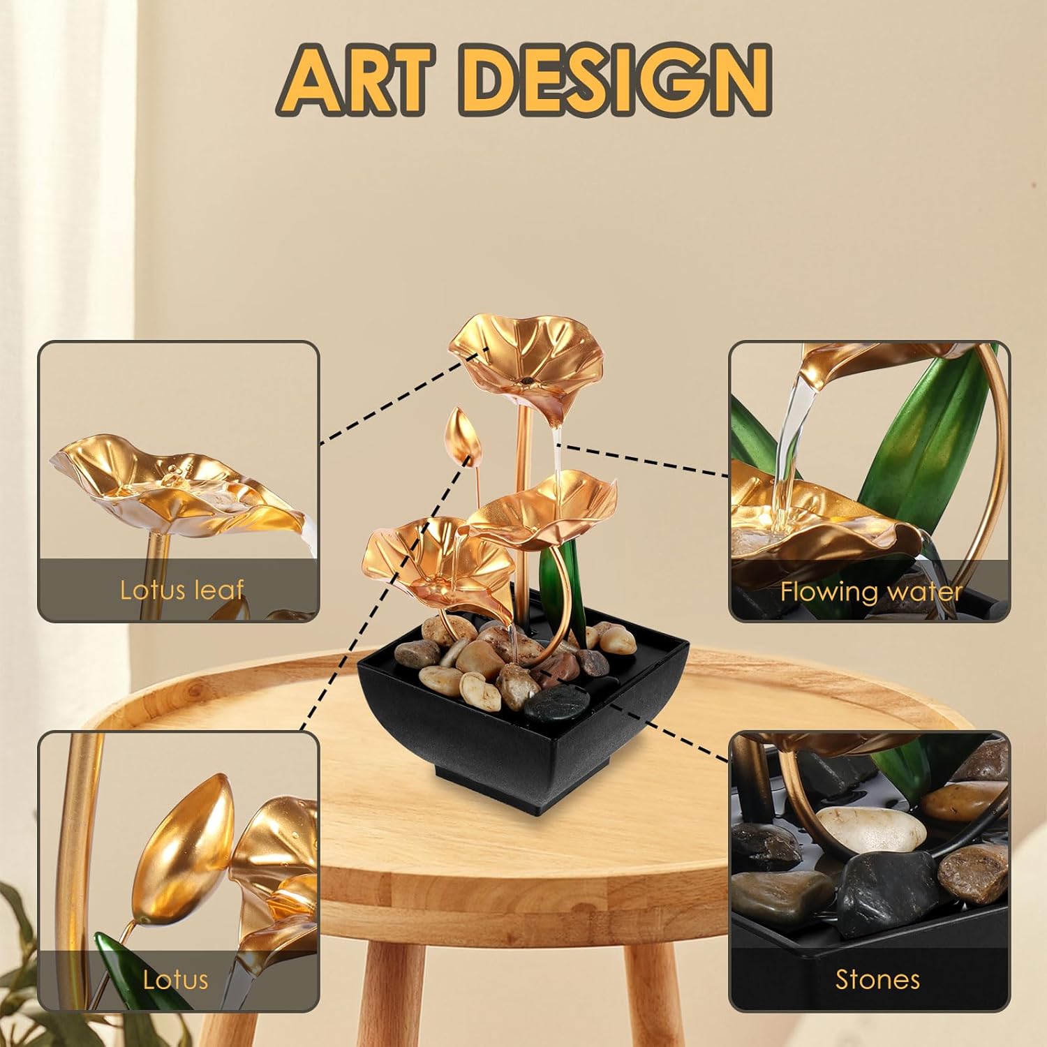 Mini USB Powered Tabletop Waterfall Fountain for Relaxation and Meditation