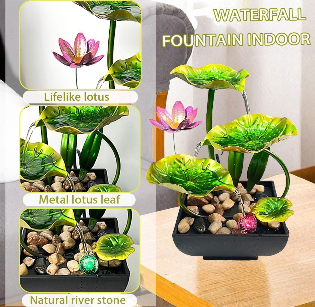 Bocnity Tabletop Waterfall Fountain with Lotus Design