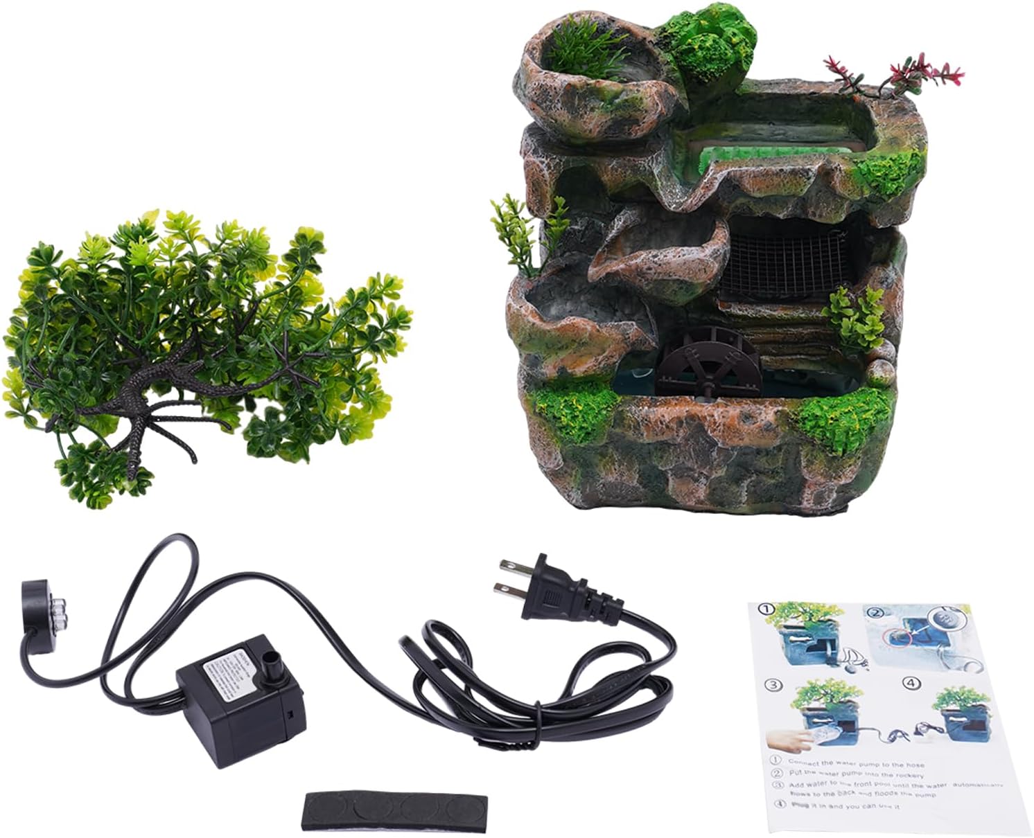 Desk Water Fountain with LED Lights Feng Shui Decor Zen Indoor Ornament for Home Office