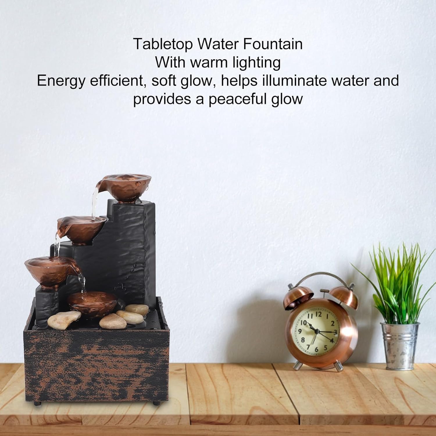 USB Water Fountain Decorative Tabletop Zen Decor with LED Light