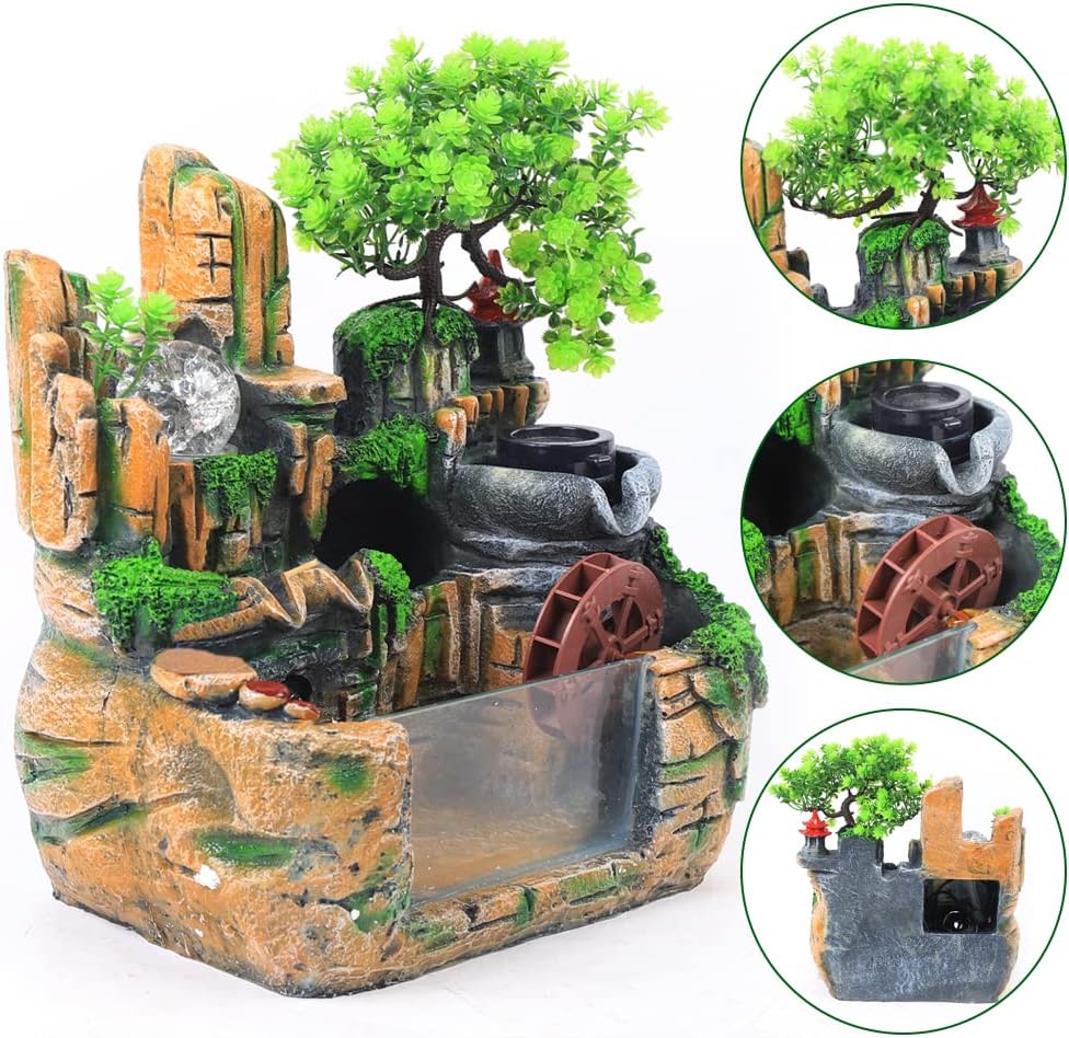 Yiponyt Tabletop Fountain with Rockery and LED Light