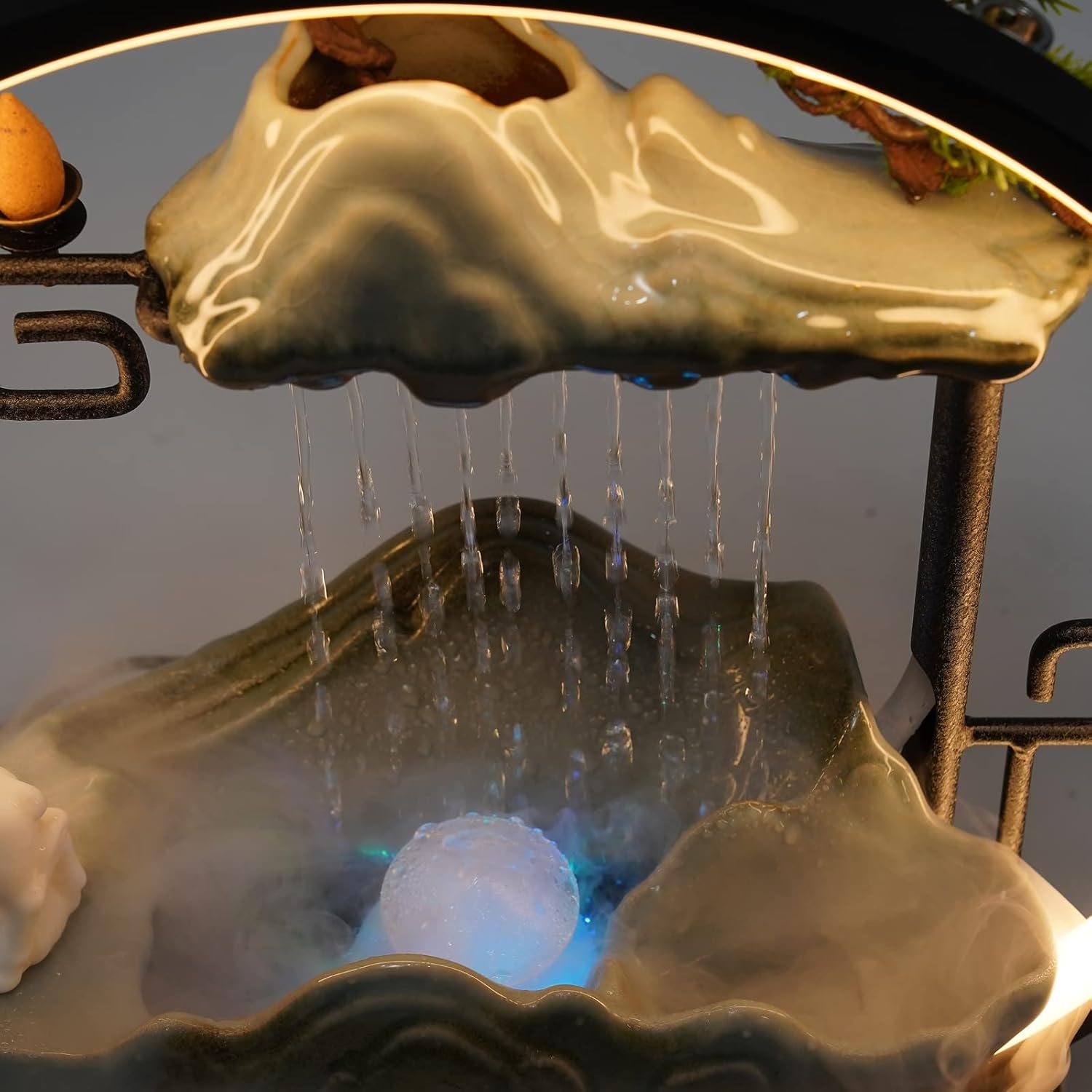 Small Tabletop Waterfall Fountain with Mist and Light