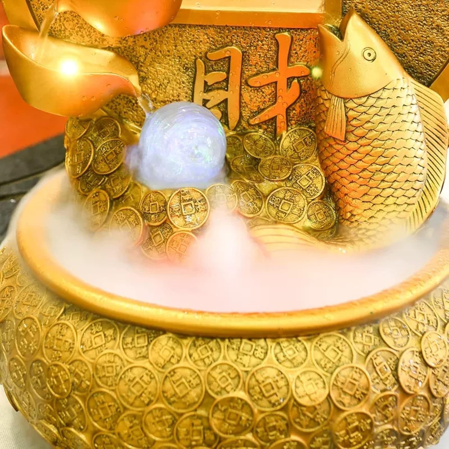 Golden Koi Tabletop Water Fountain with Rotating Ball