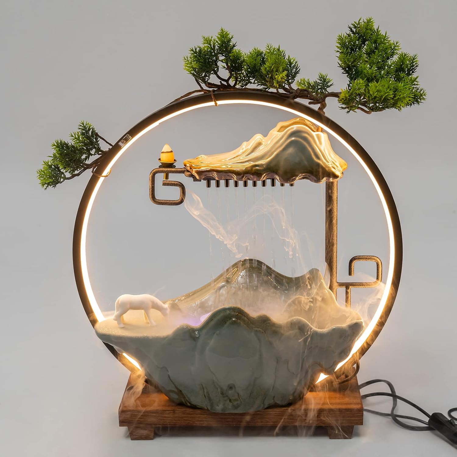Indoor Waterfall Fountain with LED Light and Incense Diffuser