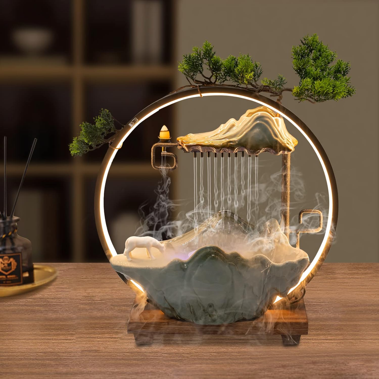 Tabletop Water Fountain with Mist and LED Lighting