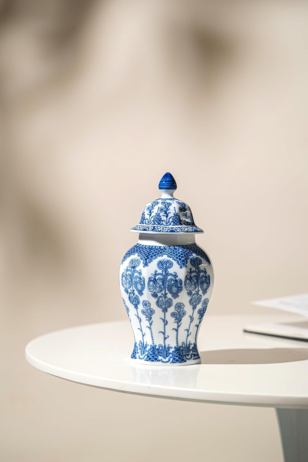 Blue and White Ginger Jar 10 Inch Ceramic Decor