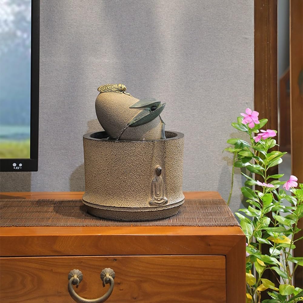 Elegant Desktop Water Fountain with Meditation Symbols