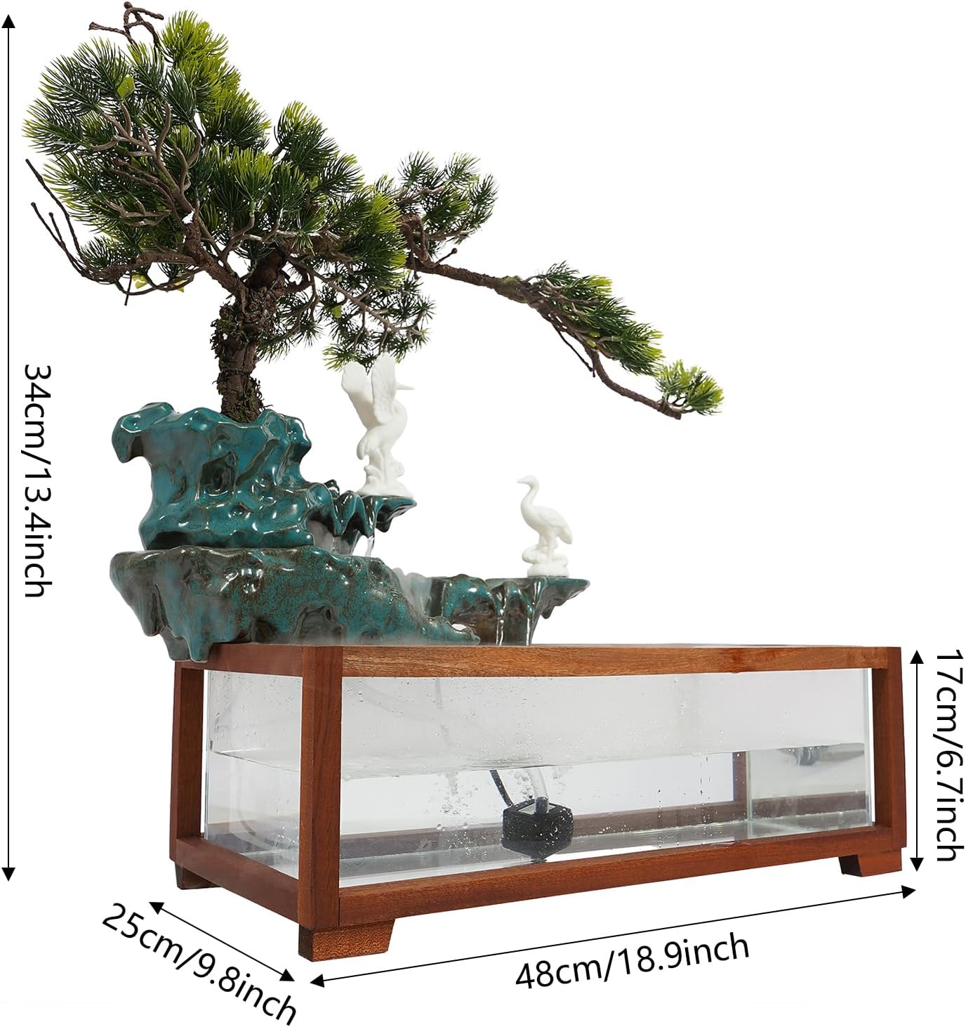 Elegant Tabletop Crane Water Fountain with LED and Fish Tank