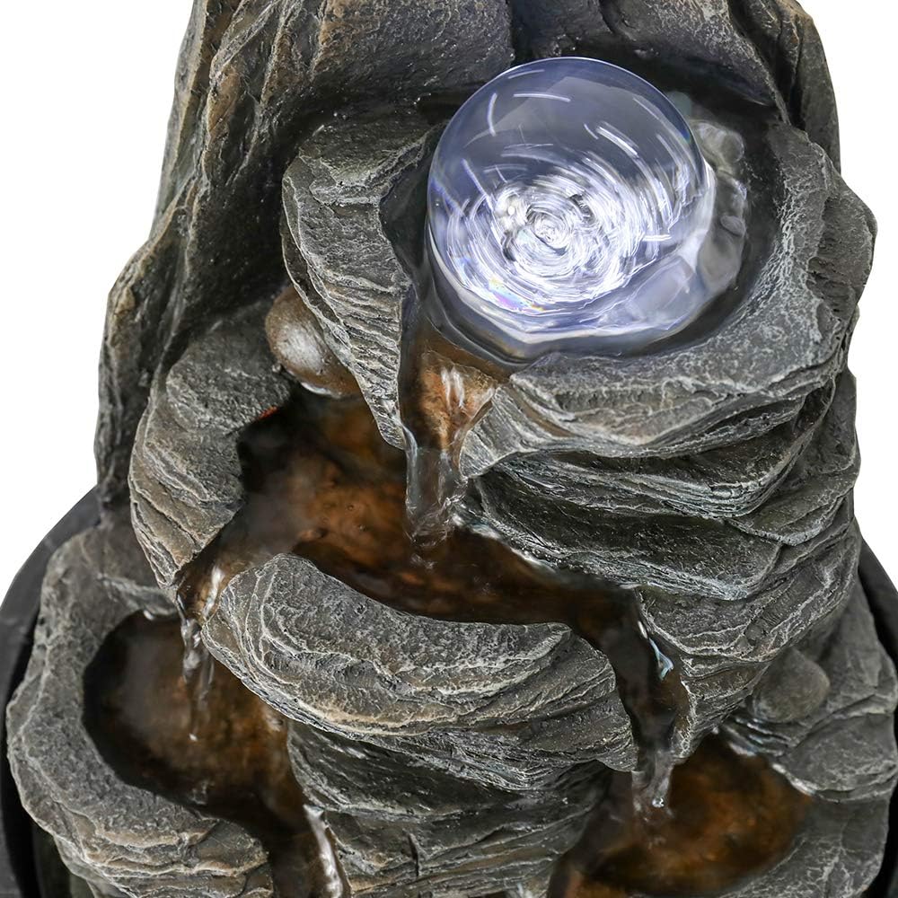 Rockery Indoor Water Fountain with LED Lights and Crystal Ball