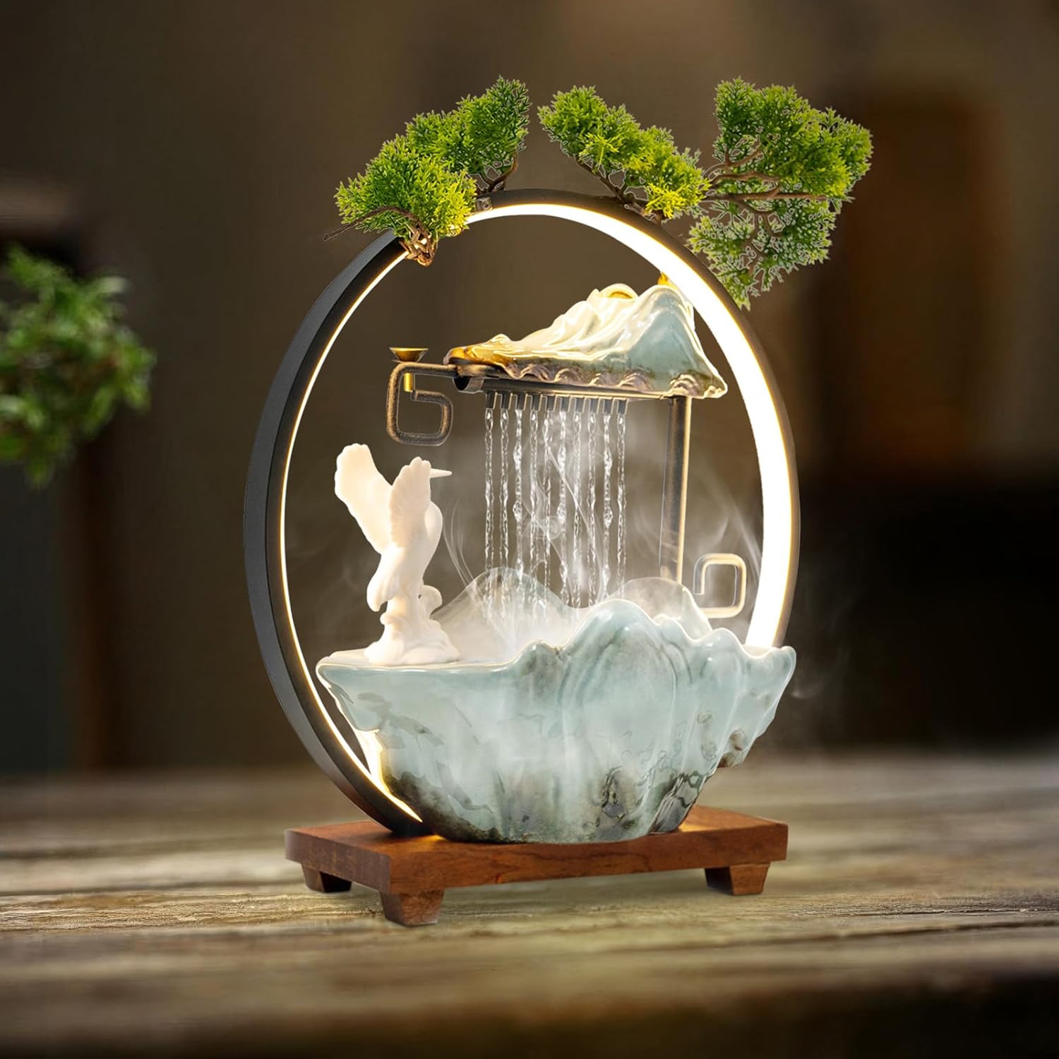 Charmy Deer Water Fountain with LED Light and Mist for Home Office Decor