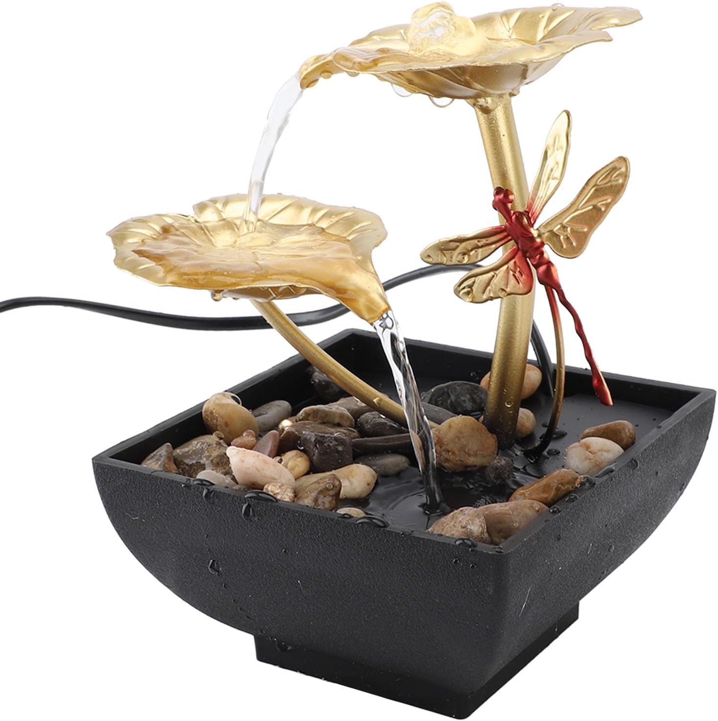 SASKATE Lotus Leaf Dragonfly Tabletop Fountain