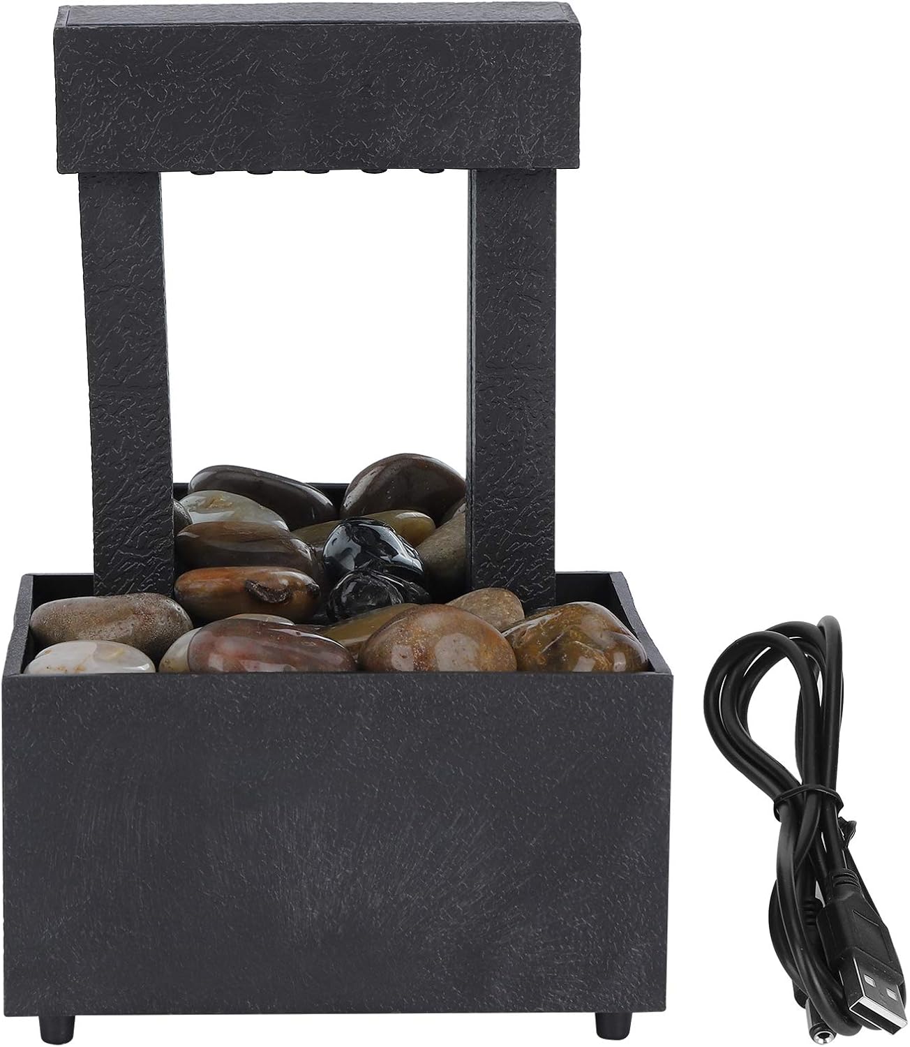 Tabletop Fountain with LED Lights and Stones for Home Office