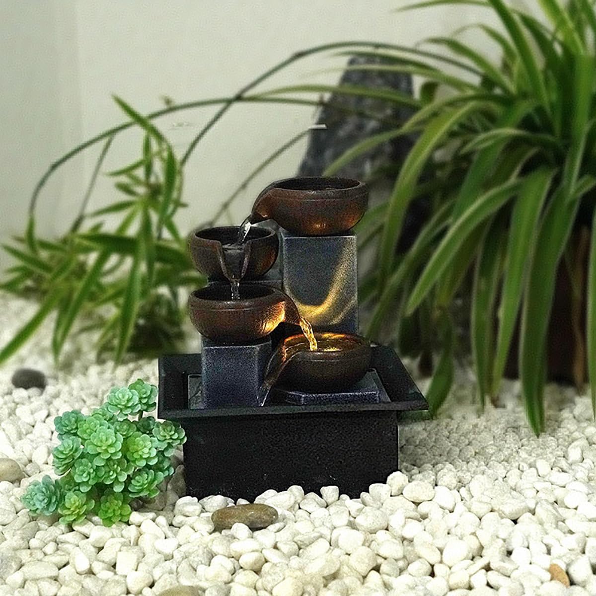 Bocnity 4 Tier Tabletop Waterfall Fountain with LED Light