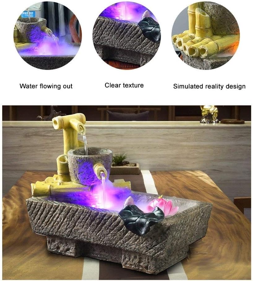 Tabletop Water Fountain with Humidifier and LED Lights Grey