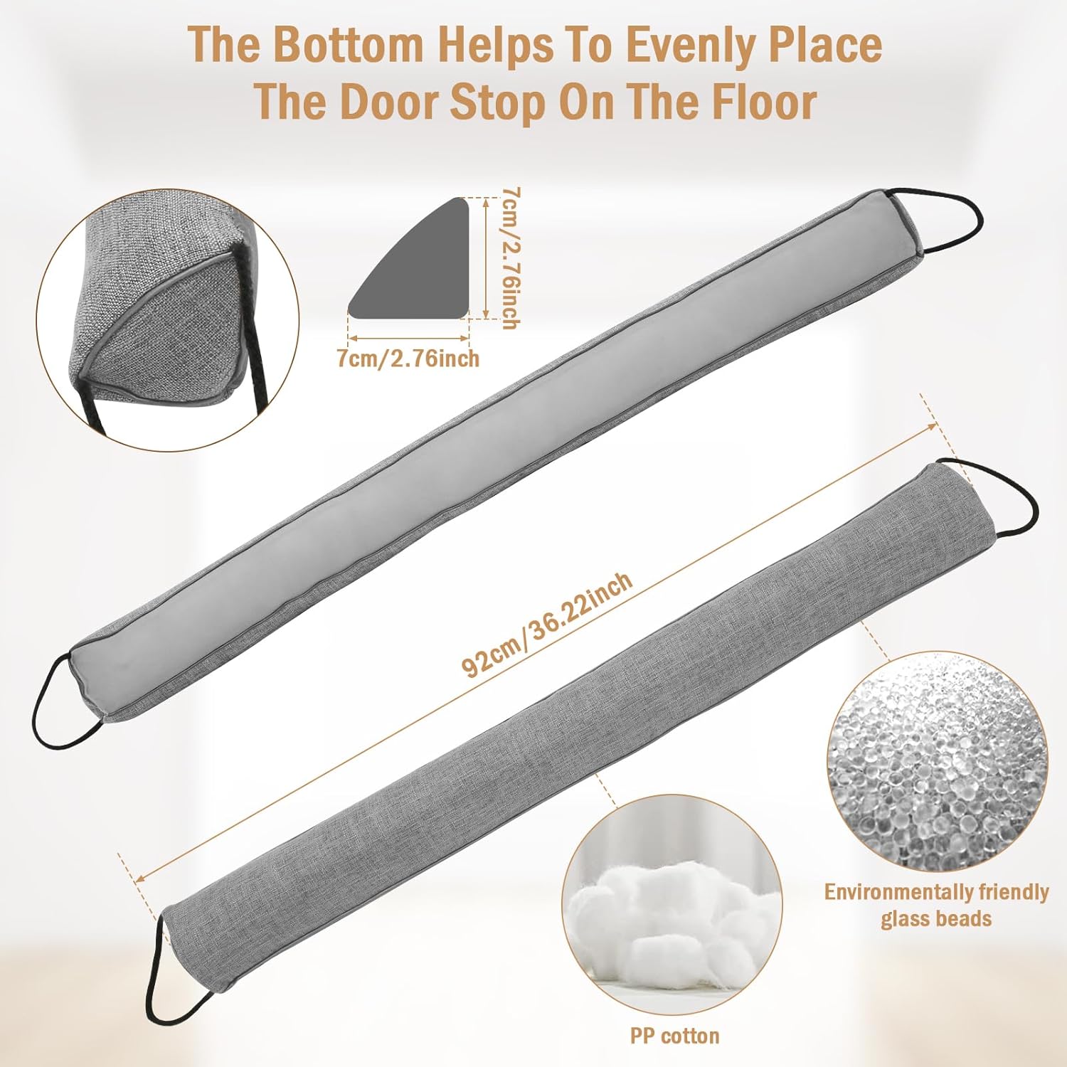 36 Inch Triangle Door Draft Stopper with Hanging Loops - Gray