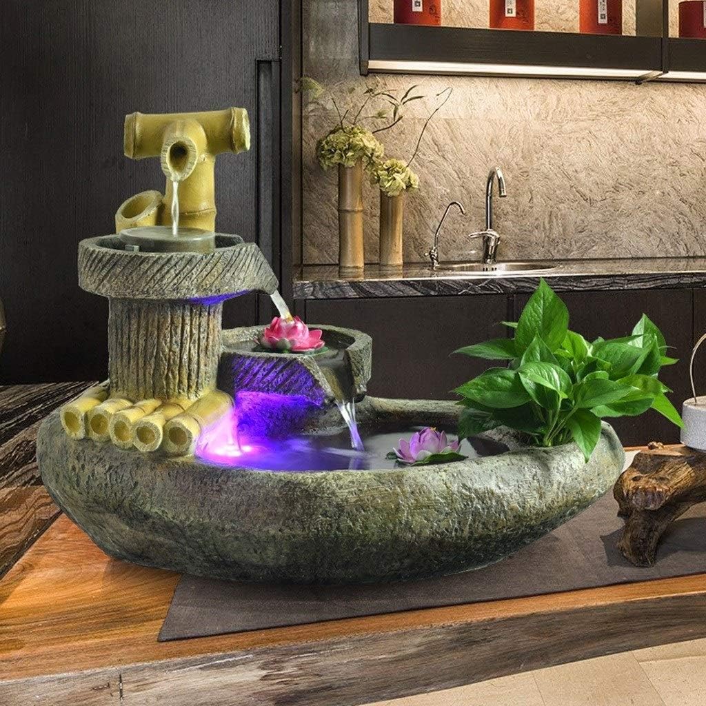 Tabletop Water Fountain with Humidifier and LED Lights Grey