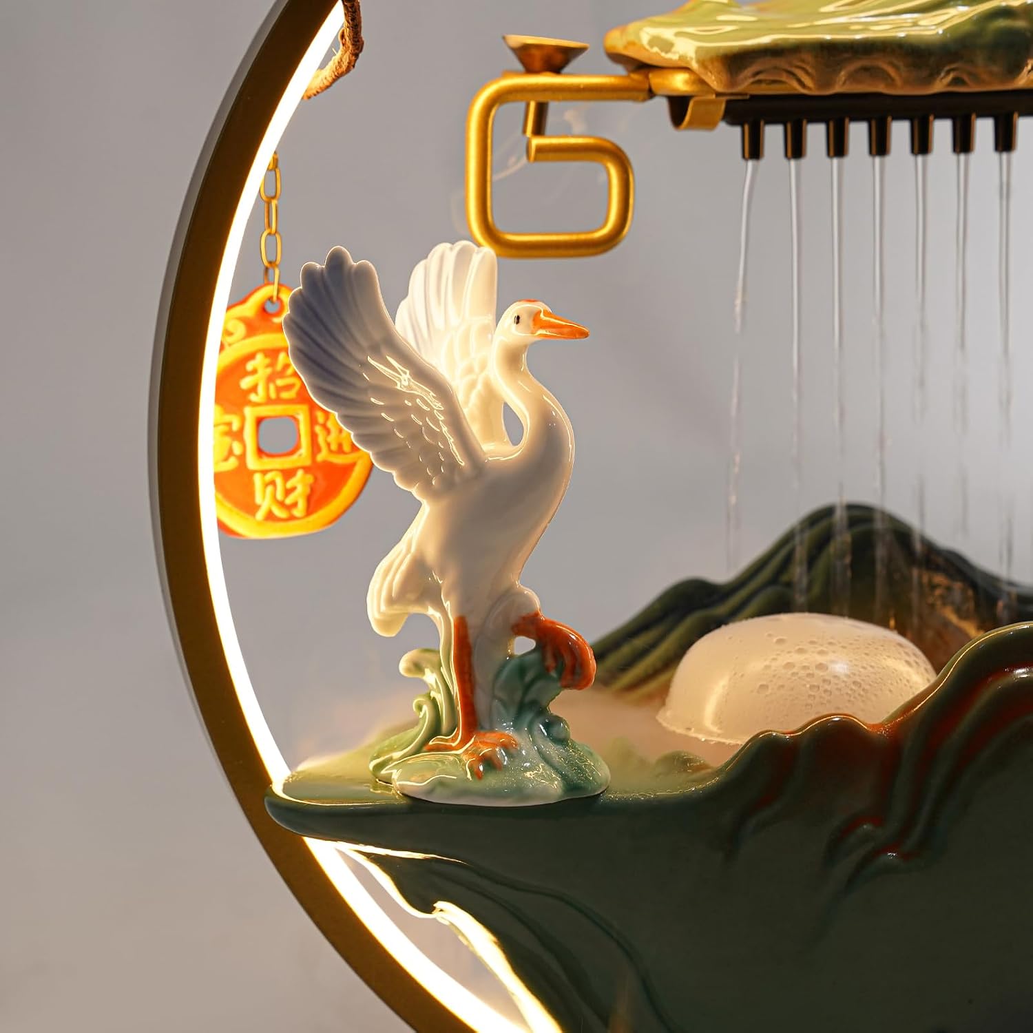Zivisamt Crane Tabletop Water Fountain with LED Light Mist