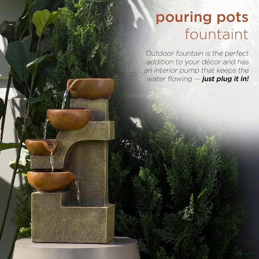 Indoor Outdoor Tabletop Tiered Waterfall Pots with Stone Look