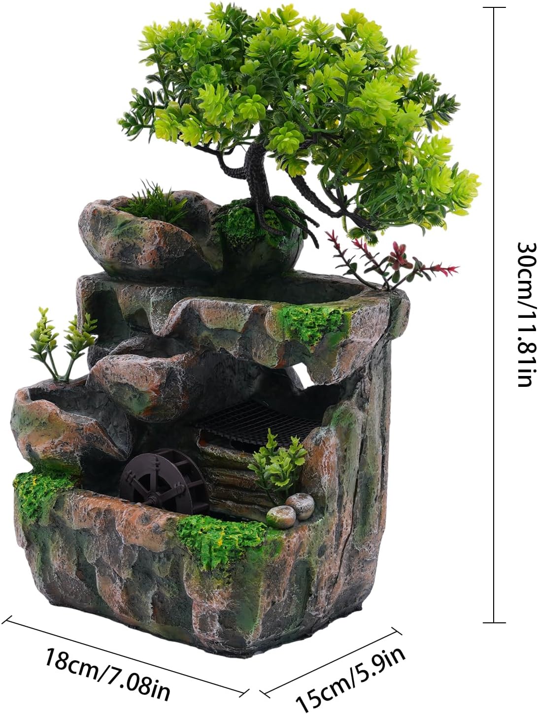 Desk Water Fountain with LED Lights Feng Shui Decor Zen Indoor Ornament for Home Office