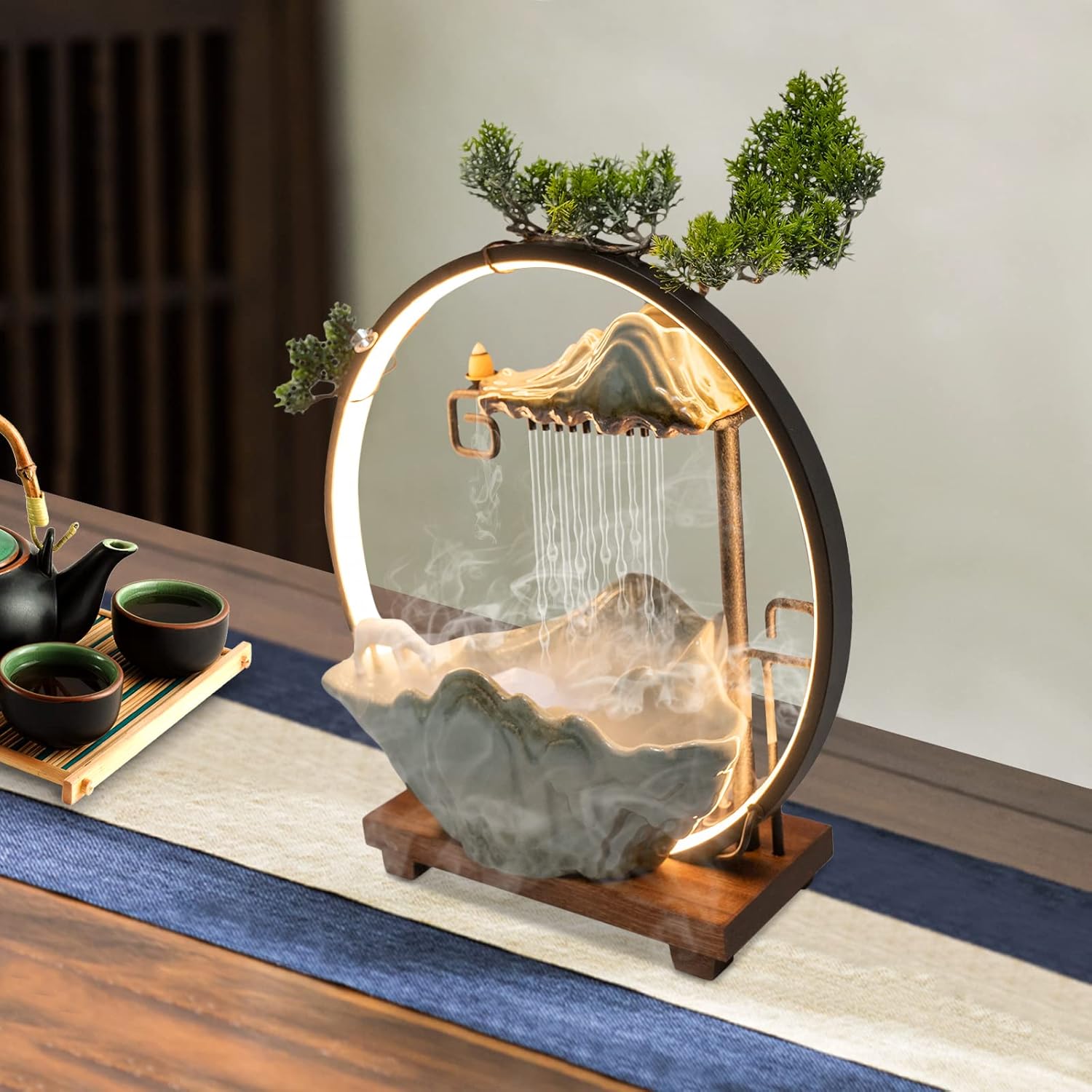 Tabletop Water Fountain with Mist and LED Lighting