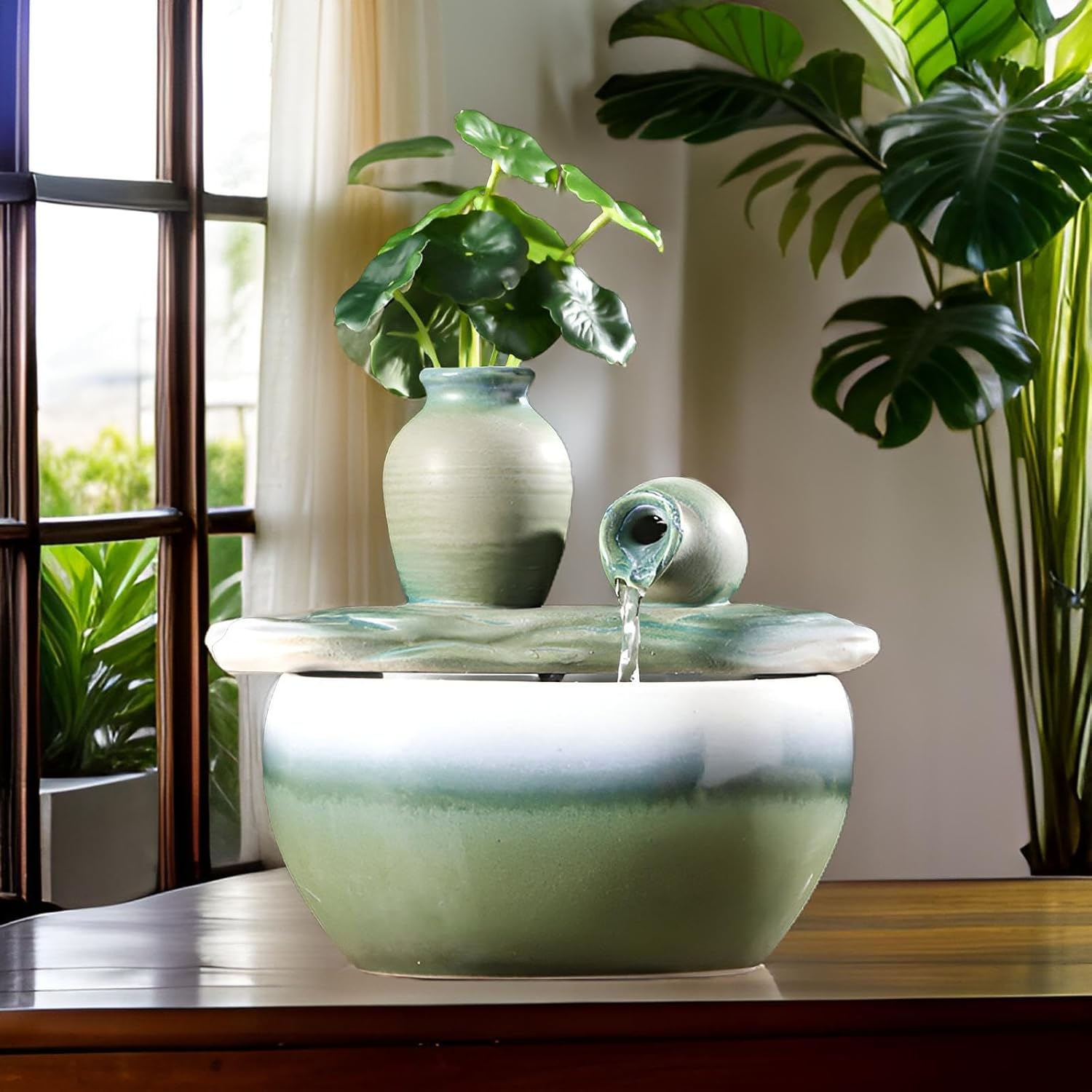 827 Inch Ceramic Tabletop Fountain with Free Crystals