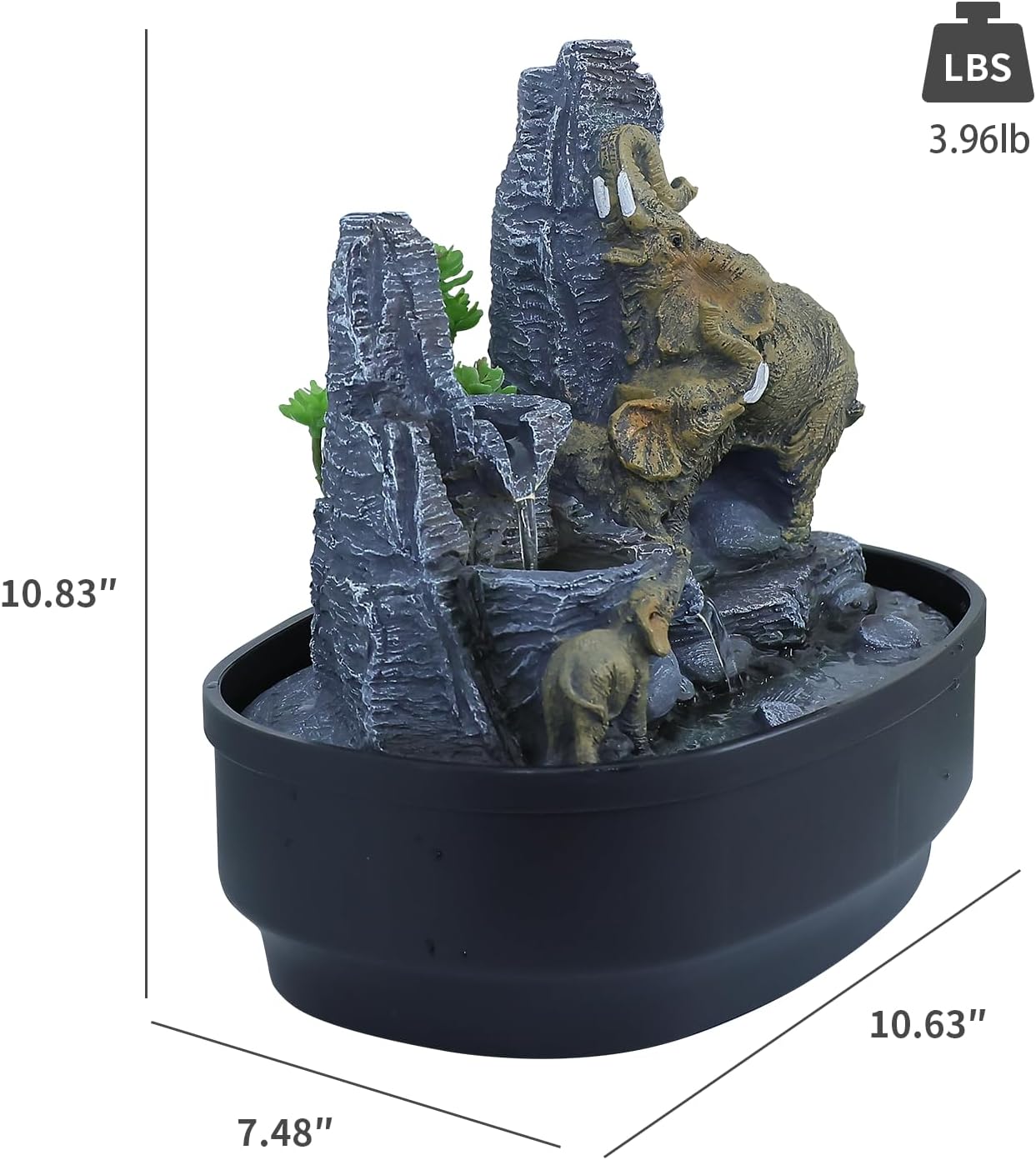 Elephant Tabletop Fountain with LED Lights and Rock Features