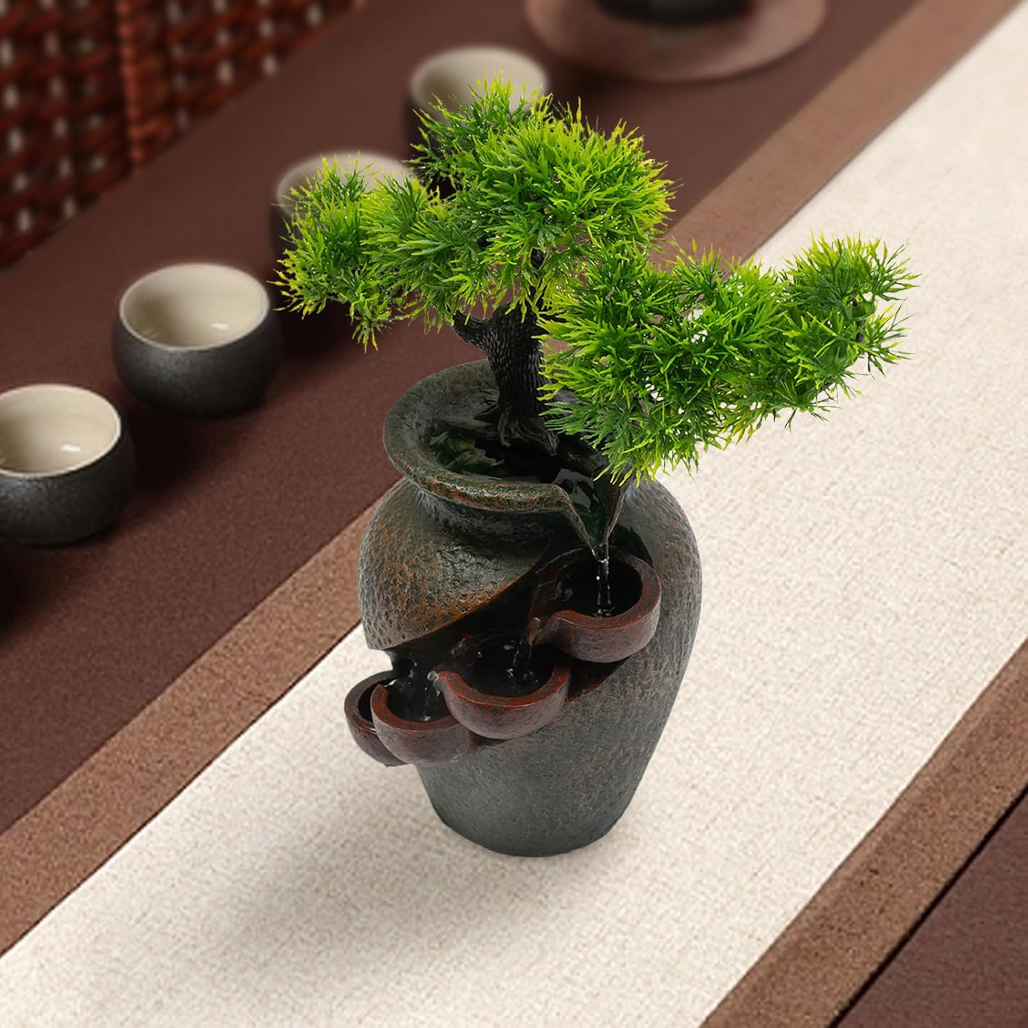 Tabletop Fountain 25W Mini Waterfall Indoor Decor 87 Inch Brown