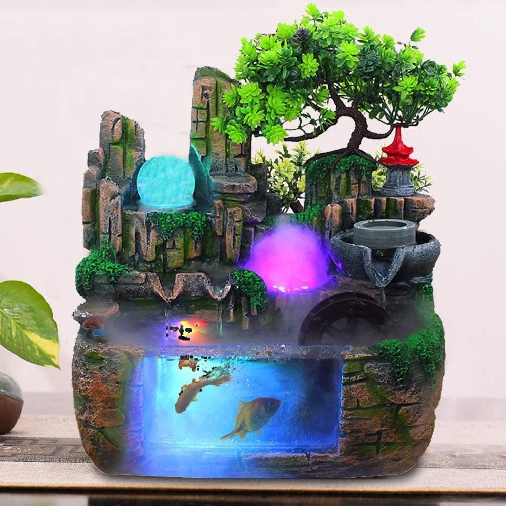 Indoor Relaxation Desktop Fountain with Rockery and Crystal Light