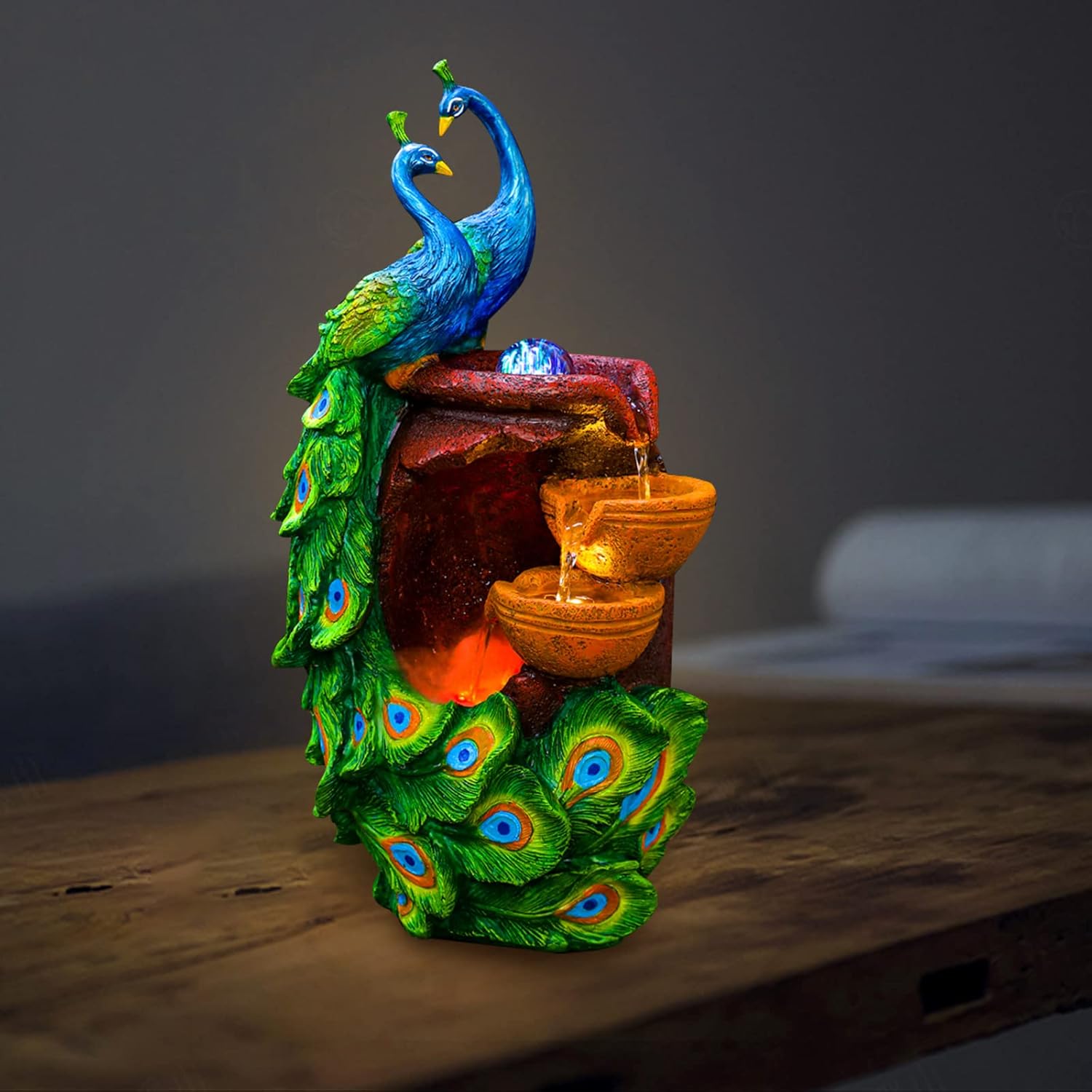 Bacacoo 110V Indoor Tabletop Fountain with Peacock Design