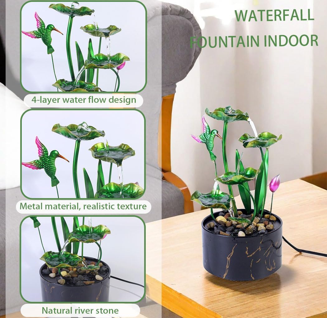 Bocnity 5-Tier Lotus Waterfall Fountain for Home Office Decor