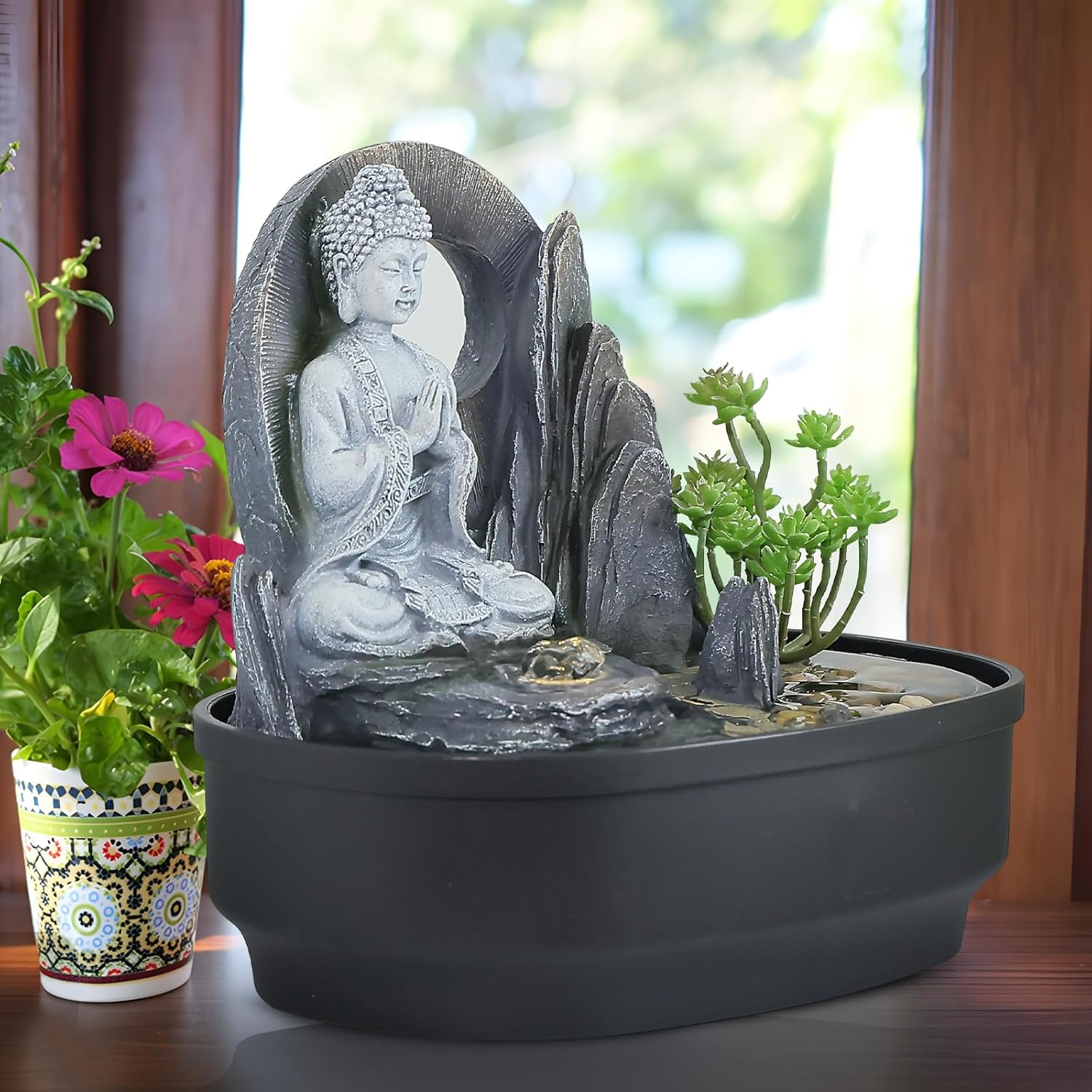 Zen Buddha Desktop Water Feature Fountain for Home Office