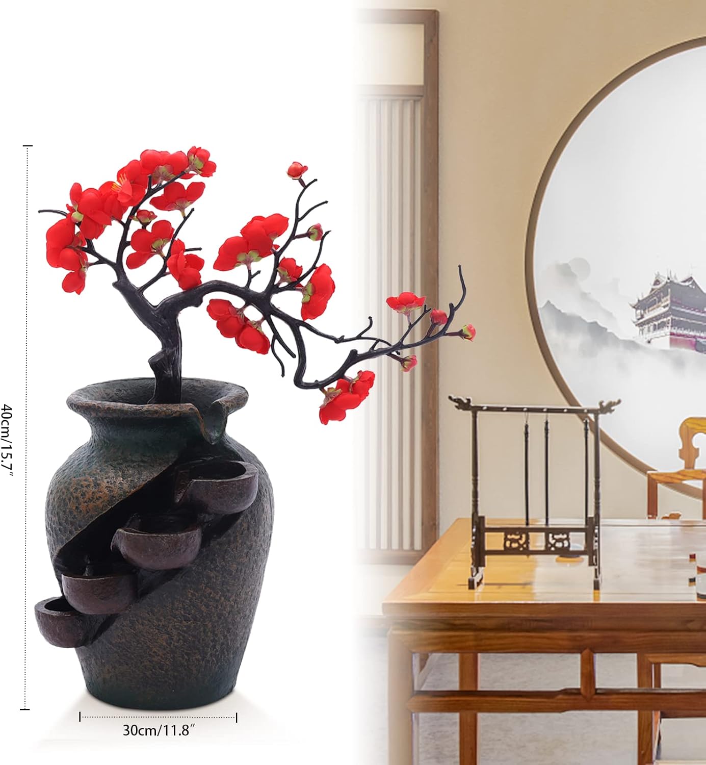 157 Inch Indoor Tabletop Fountain with Decorative Trees