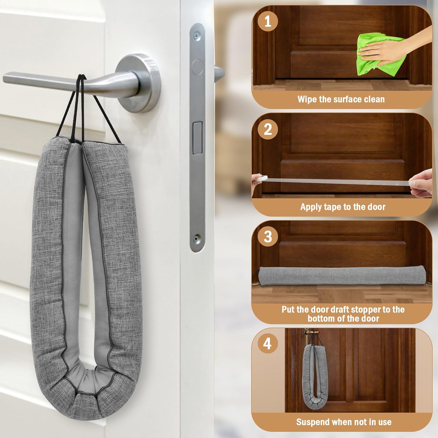 36 Inch Triangle Door Draft Stopper with Hanging Loops - Gray