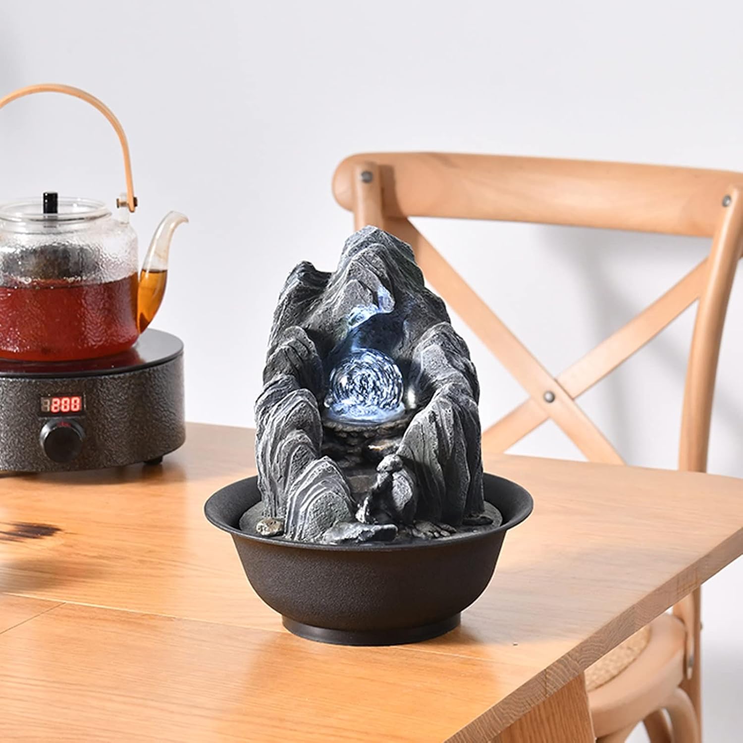 XRXwuf689 Desktop Water Fountain with Rotatable Ball for Zen Relaxation