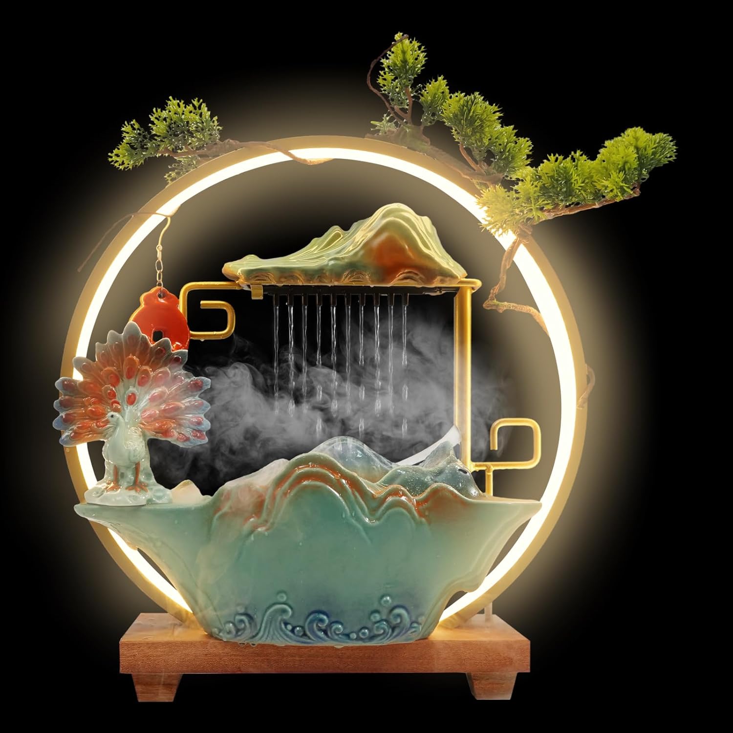 Chinese Style Landscape Deer Indoor Water Fountain with LED Light and Mist