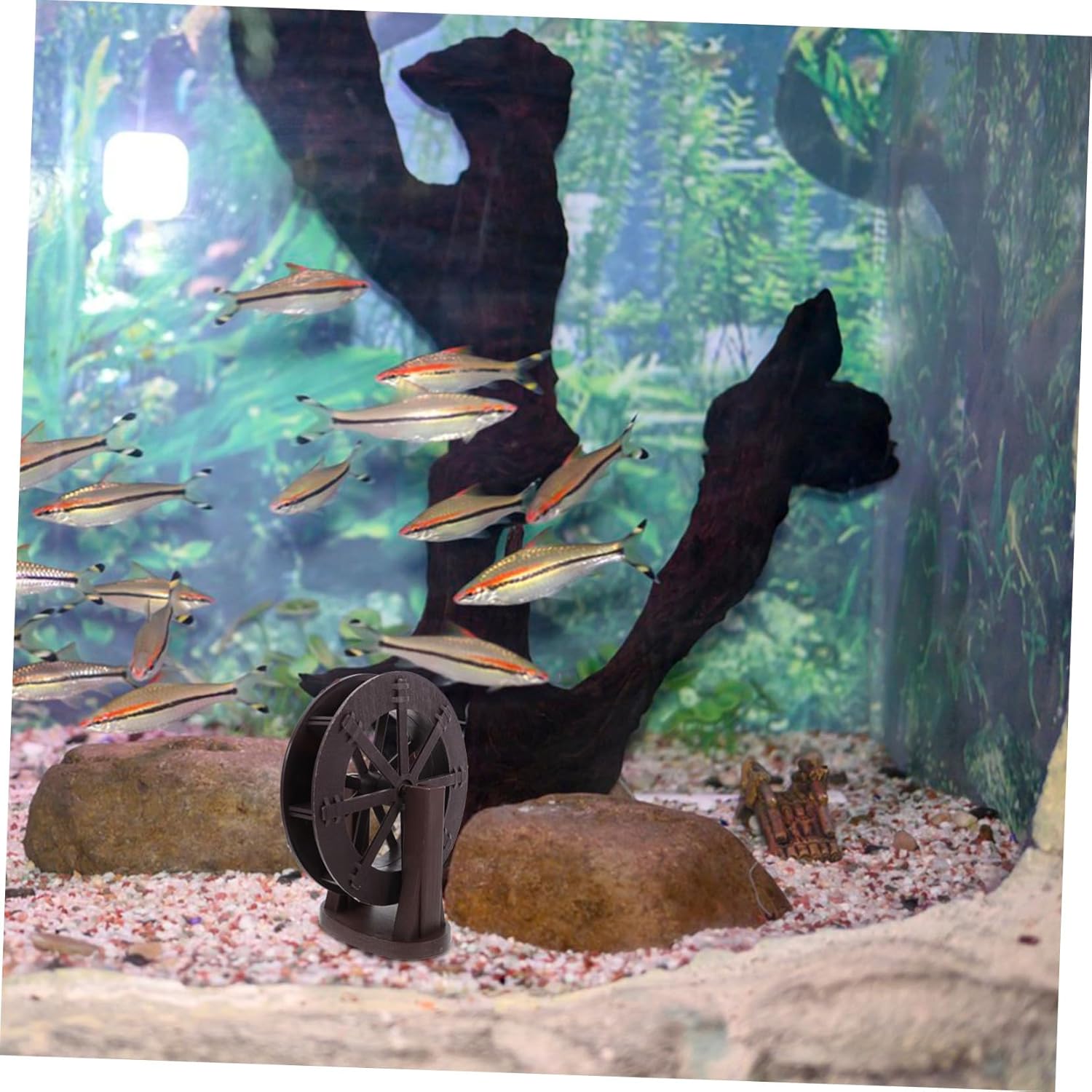 VOSAREA Micro Water Fountain Wheel with Bracket Brown Rustic Design Indoor Decor Accessory