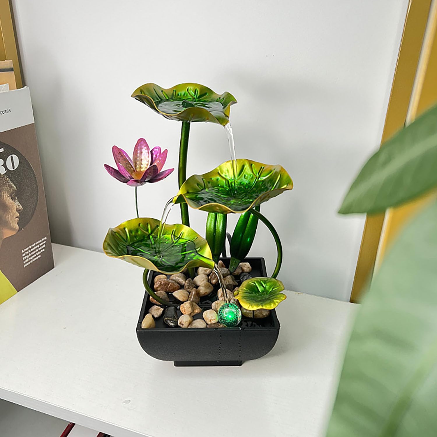 Bocnity Tabletop Waterfall Fountain with Lotus Design