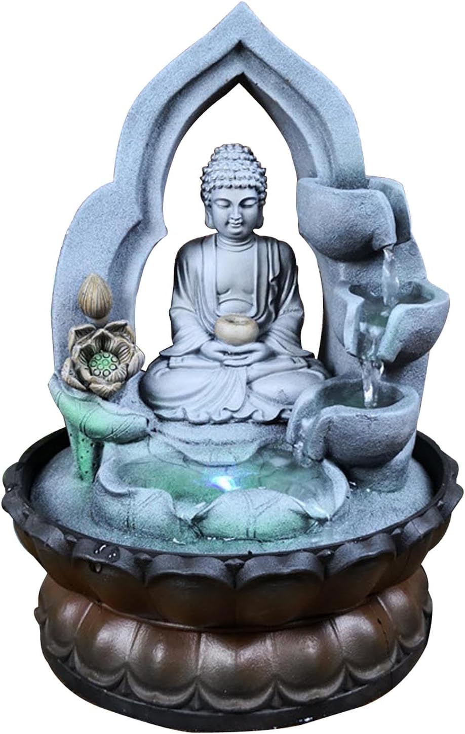 Indoor Sitting Buddha Tabletop Fountain - Zen Meditation Water Feature for Home Office Living Room Bedroom Decor