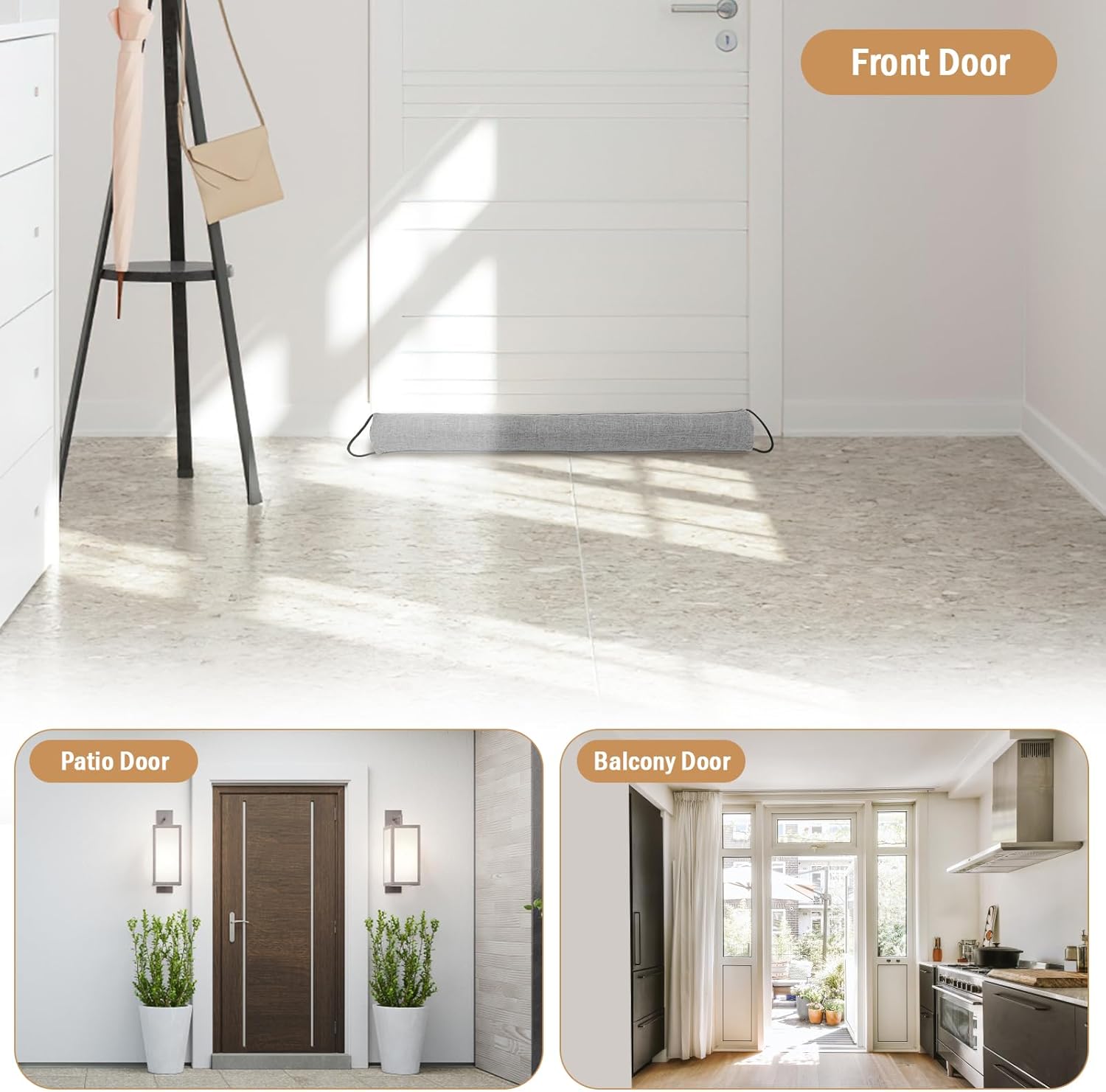 36 Inch Triangle Door Draft Stopper with Hanging Loops - Gray