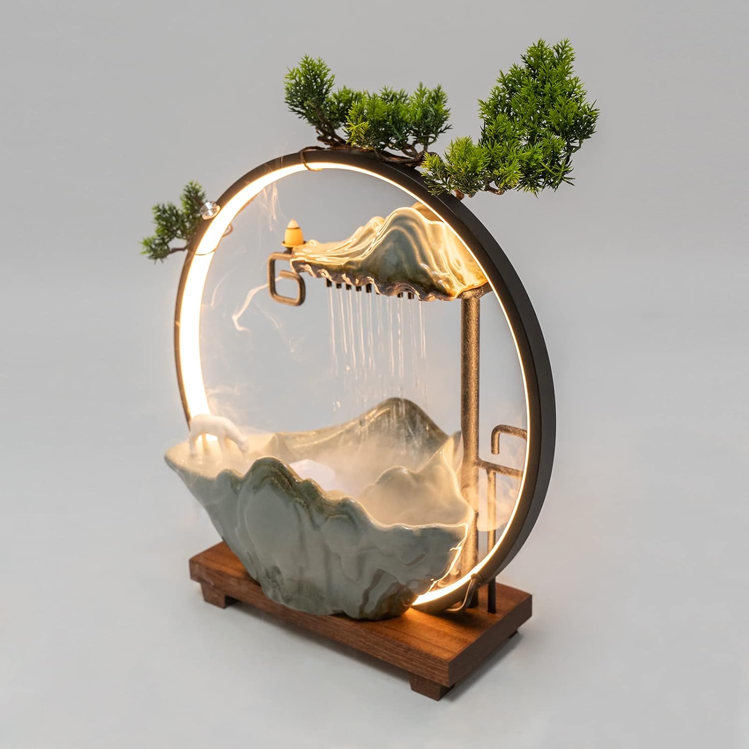 Flhonudi Fountain Waterfall Tabletop with LED Light and Automatic Pump